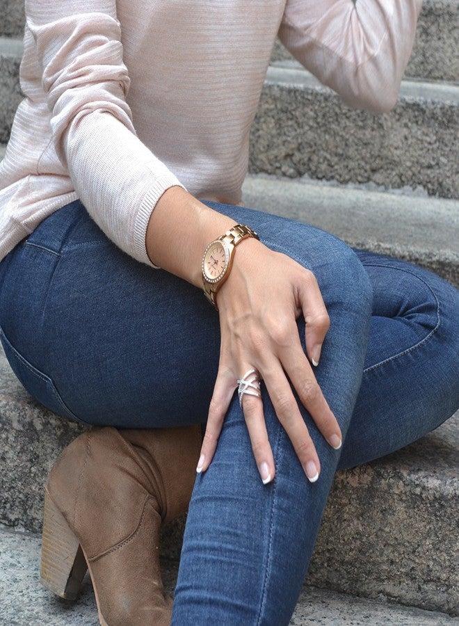 LEMON GRASS Rose Gold Double Criss Cross Ring CZ Pave Crossover Fashion Band Size 8 - Image 3