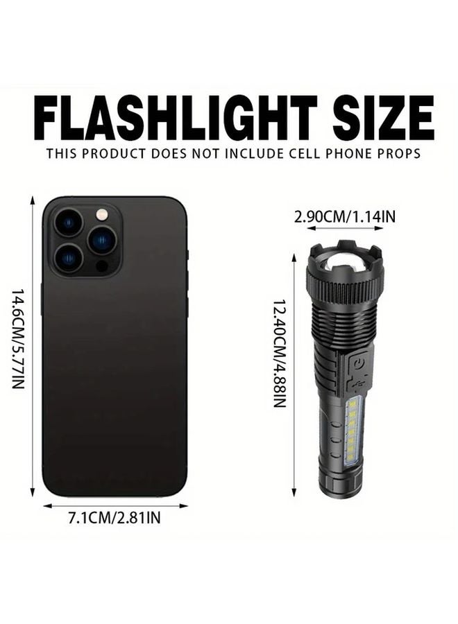 2pcs Black Rechargeable LED Flashlights High Lumens Zoomable Beam 3 Modes for Outdoor - Image 5