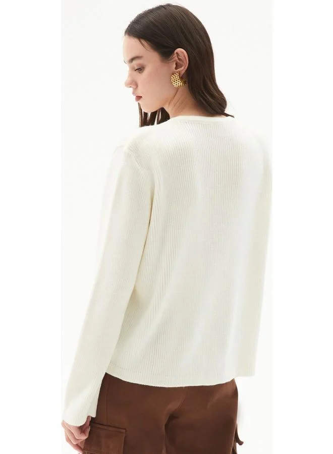 JUNE June Button Detailed Padded Knitwear Cardigan Ecru