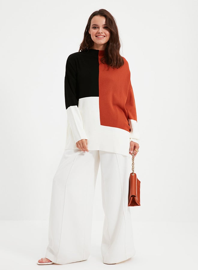 trendyol Brown Color Block High Neck Knitwear Sweater - Image 4