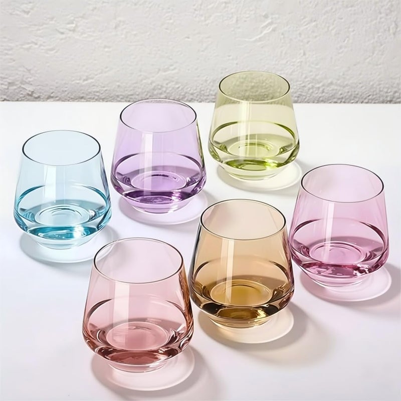 Physkoa Colored Stemless Wine Glasses Set of 6, Multi color Wine Glasses14oz,Diamond Shaped Cocktail Glass,Colorful Short Tumblers.Unique Drinkware for Home Party - Image 1