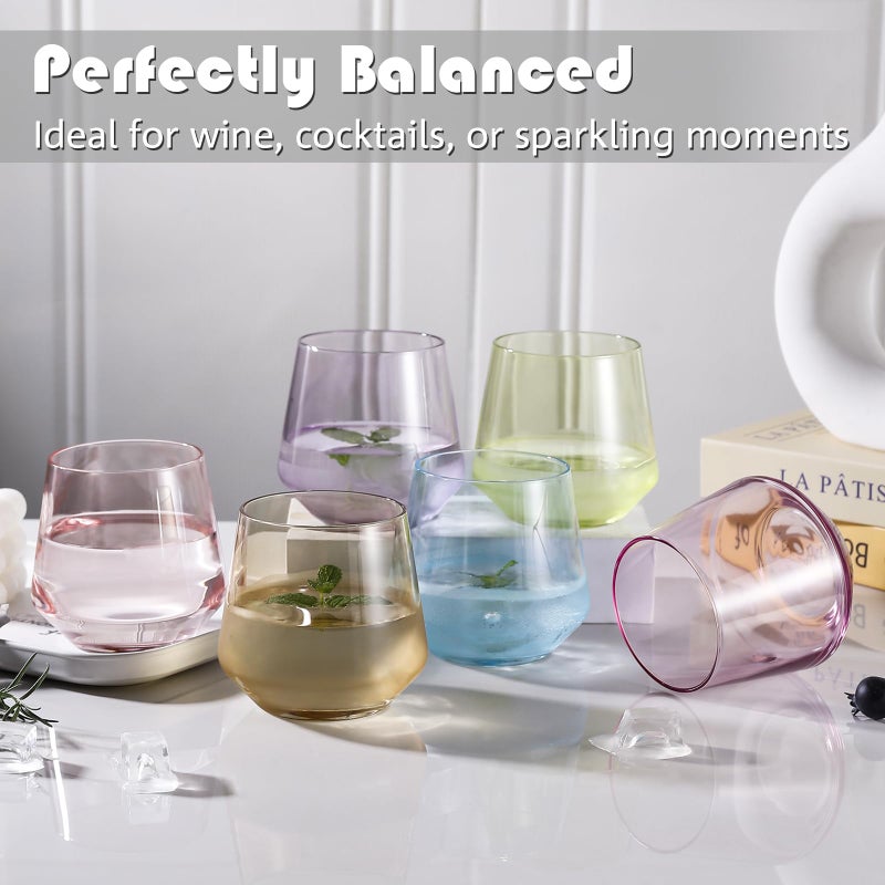 Physkoa Colored Stemless Wine Glasses Set of 6, Multi color Wine Glasses14oz,Diamond Shaped Cocktail Glass,Colorful Short Tumblers.Unique Drinkware for Home Party - Image 5