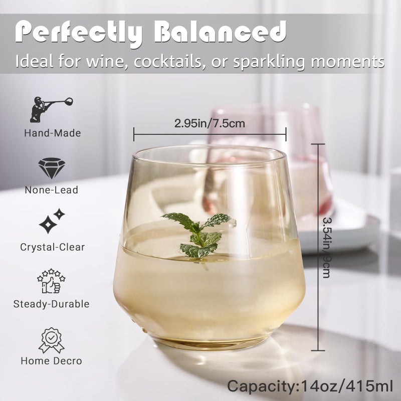 Physkoa Colored Stemless Wine Glasses Set of 6, Multi color Wine Glasses14oz,Diamond Shaped Cocktail Glass,Colorful Short Tumblers.Unique Drinkware for Home Party - Image 2