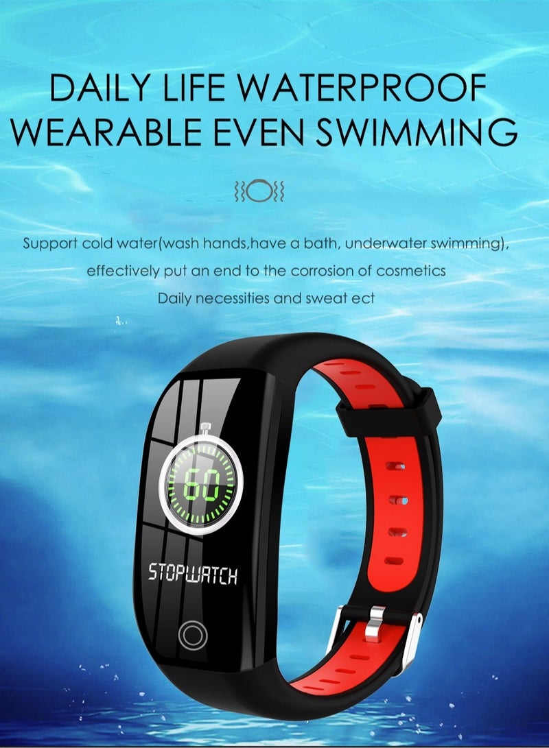 ساعة ذكية F21 بشاشة ملونة، سوار ذكي مقاوم للماء مع أوضاع رياضية متعددة، جهاز تتبع لياقة بدنية خفيف الوزن مع معدل ضربات القلب وضغط الدم وعداد الخطوات، (قطعة واحدة، أسود وأحمر) - Image 3