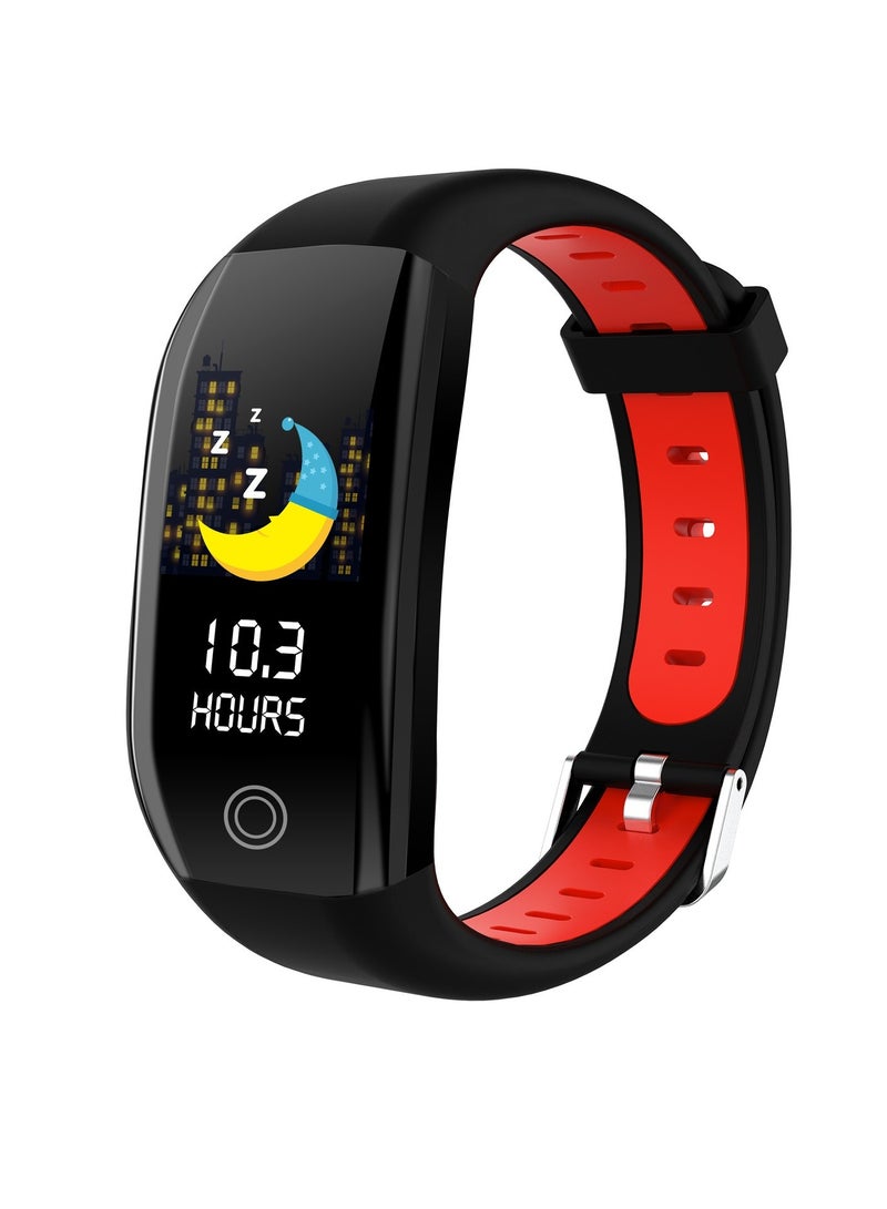 ساعة ذكية F21 بشاشة ملونة، سوار ذكي مقاوم للماء مع أوضاع رياضية متعددة، جهاز تتبع لياقة بدنية خفيف الوزن مع معدل ضربات القلب وضغط الدم وعداد الخطوات، (قطعة واحدة، أسود وأحمر) - Image 1