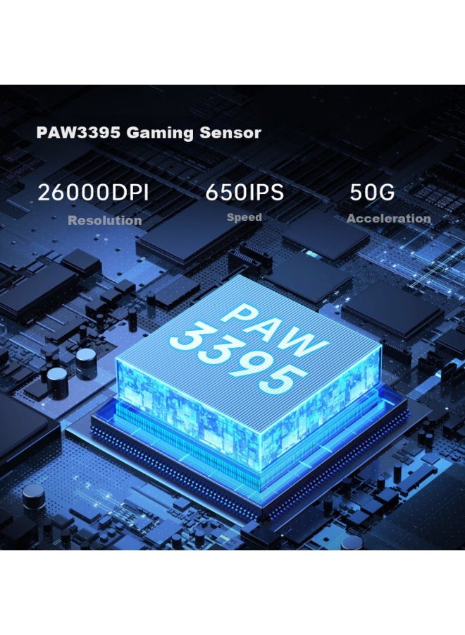 ThundeRobot ثندربوت Ml9Mini 8K إصدار تنافسي، ماوس ألعاب لاسلكي عالي الجودة، خفيف الوزن بدون منافذ، سلكي 2.4G بلوتوث ثلاثي الوضع Paw3395، معدل استجابة 8K، أبيض - Image 3