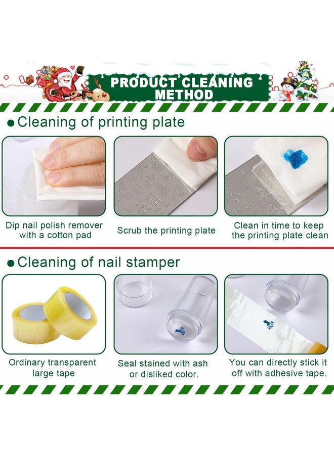 JUNEBRUSHS JUNEBRUSHS 10Pcs Christmas Nail Stamping Plates, 6Pcs Nail Art Templates 2 Nail Stamper 2 Scraper with Snowflakes Snowman Santa Xmas Tree Ball Elk Nail Stencils Image Plates Tools(Christmas Style) - Image 4