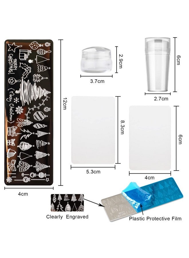 JUNEBRUSHS JUNEBRUSHS 10Pcs Christmas Nail Stamping Plates, 6Pcs Nail Art Templates 2 Nail Stamper 2 Scraper with Snowflakes Snowman Santa Xmas Tree Ball Elk Nail Stencils Image Plates Tools(Christmas Style) - Image 2