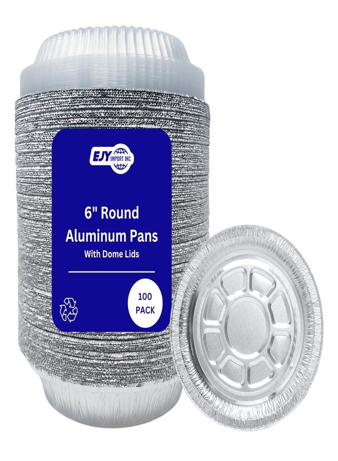 EJY IMPORT Round Disposable Aluminum Foil Pans With Clear Dome Lids (100, 6" Pan W/Dome Lids Set) - Image 1