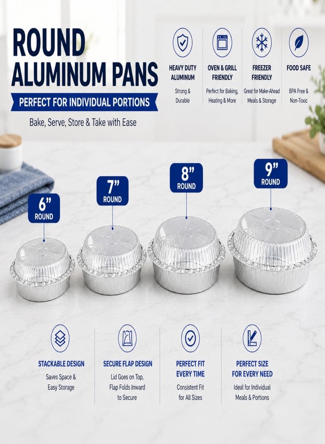 EJY IMPORT Round Disposable Aluminum Foil Pans With Clear Dome Lids (100, 6" Pan W/Dome Lids Set) - Image 2