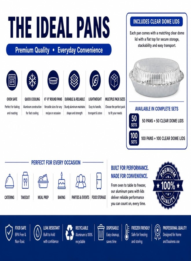 EJY IMPORT Round Disposable Aluminum Foil Pans With Clear Dome Lids (100, 6" Pan W/Dome Lids Set) - Image 5
