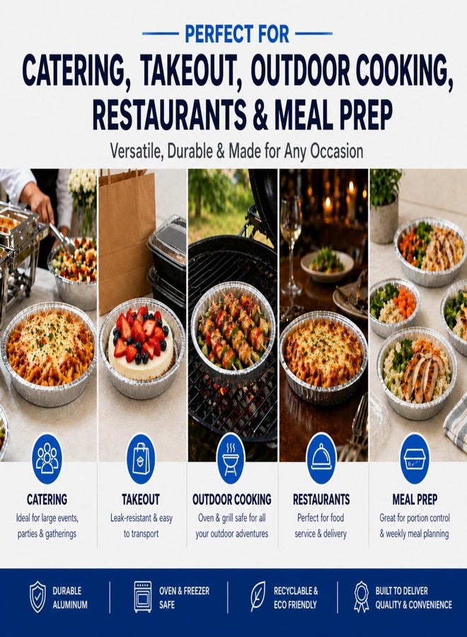 EJY IMPORT Round Disposable Aluminum Foil Pans With Clear Dome Lids (100, 6" Pan W/Dome Lids Set) - Image 3