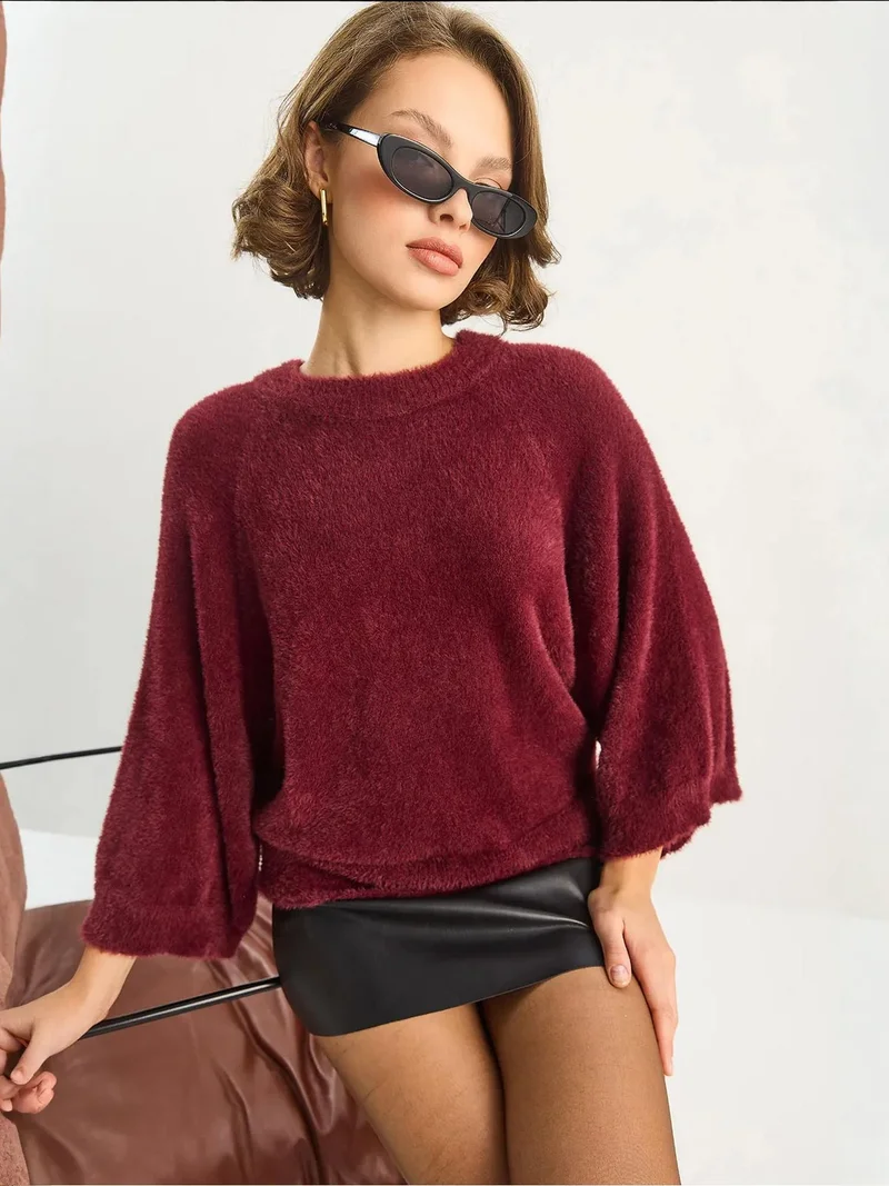 Bianco Lucci LUCCI Textured Knit Sweater with Crew Neck