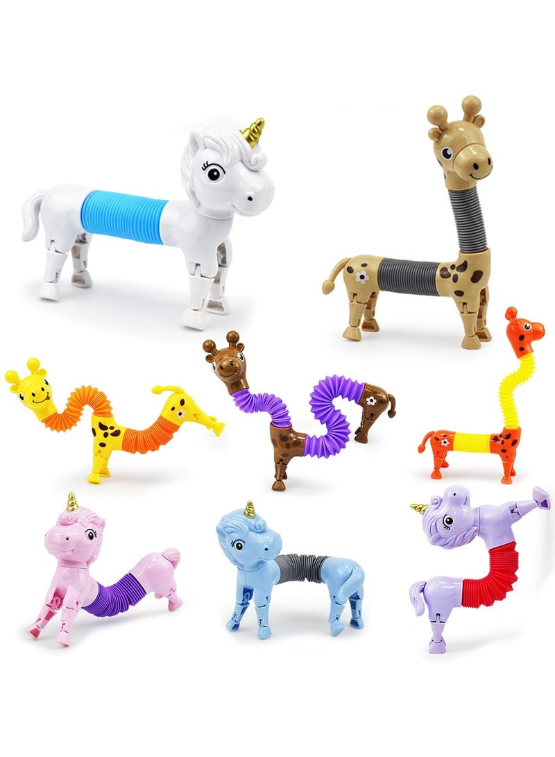 8 قطع أنابيب فيدجيت على شكل حيوانات، ألعاب تململ على شكل زرافة يونيكورن للأطفال والبالغين ألعاب حسية لتخفيف التوتر والقلق ألعاب تخفيف التوتر للأطفال المصابين بالتوحد مثالية لمرضى التوحد واضطراب نقص الانتباه - Image 1