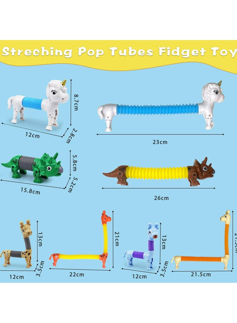 8 قطع أنابيب فيدجيت على شكل حيوانات، ألعاب تململ على شكل زرافة يونيكورن للأطفال والبالغين ألعاب حسية لتخفيف التوتر والقلق ألعاب تخفيف التوتر للأطفال المصابين بالتوحد مثالية لمرضى التوحد واضطراب نقص الانتباه - Image 2
