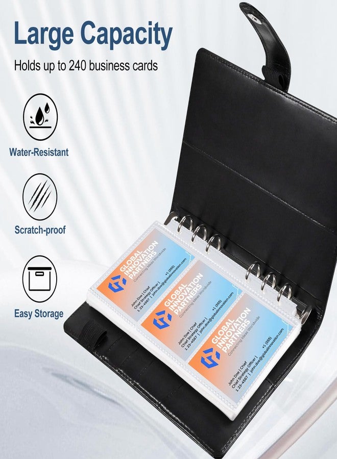 BYSTER Business Card Organizer, 40 Pack 240 Pockets Inner Refill Page Sleeves Business Card Holder Organizer, Professional PU Leather Business Card Book, Black - Image 4