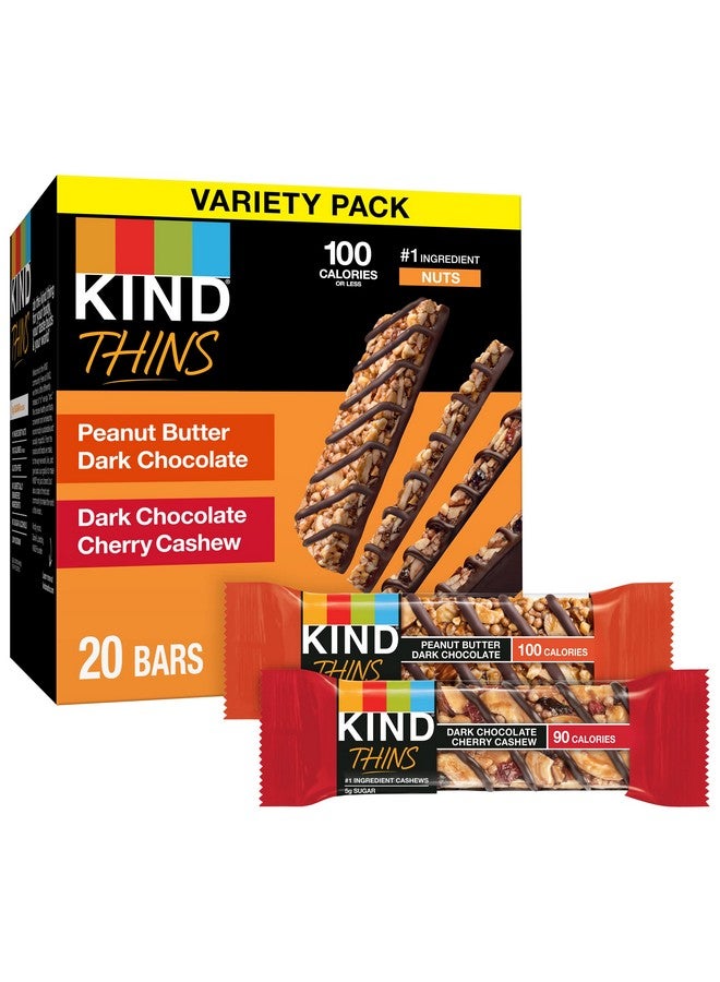 KIND Thins Variety Pack, Peanut Butter Dark Chocolate, Dark Chocolate Cherry Cashew, Healthy Snacks, Low Calorie, 20 Count - Image 1