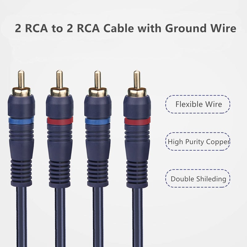 Ullnosoo UIInosoo RCA Cable With Ground Wire, 6ft Turntable Gold Plated 2RCA Male to 2RCA Male Stereo Interconnect for Turntable, Preamp, Record Player, Amplifier - Image 4