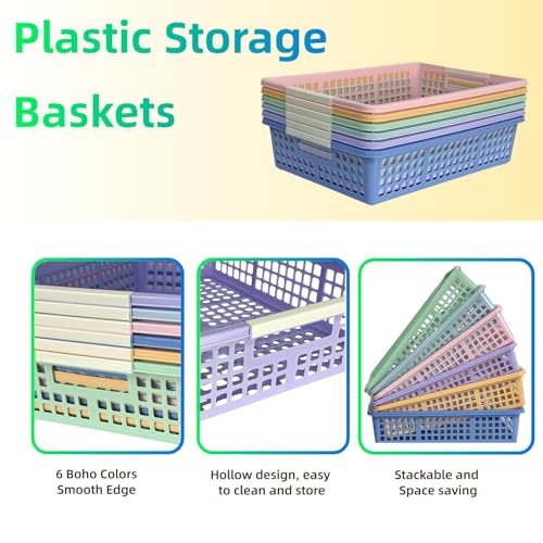 RAUVOLFIA 6 Pack Plastic Turn in Paper Trays for Classroom, Colorful Storage Bin Basket Organizers for School Supplies, Classroom Organization and Storage Tray Holds 4A Paper (Mixed Color) - Image 4