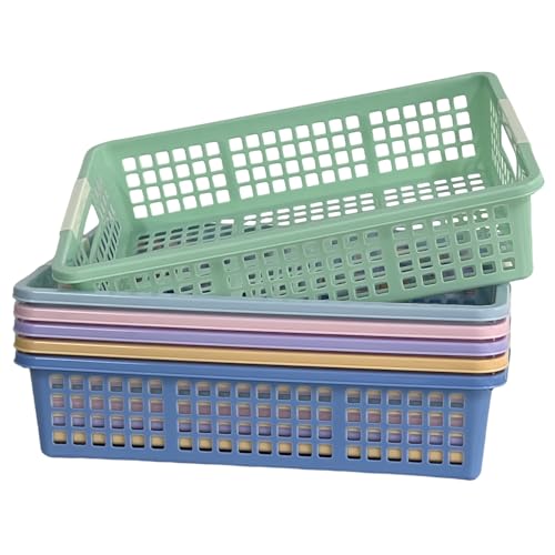 RAUVOLFIA 6 Pack Plastic Turn in Paper Trays for Classroom, Colorful Storage Bin Basket Organizers for School Supplies, Classroom Organization and Storage Tray Holds 4A Paper (Mixed Color) - Image 1