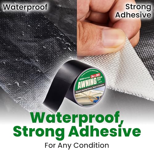 ECOHomes Awning Covers & Tarp Repair Tape - Waterproof Self Adhesive Patch Repair Kit | Patch Tapes for Awnings, Outdoor Canopies, Patio Window Awnings, Gazebos, Tents, RV, Canvas, Boat Covers (Black, 3 Inch) - Image 2