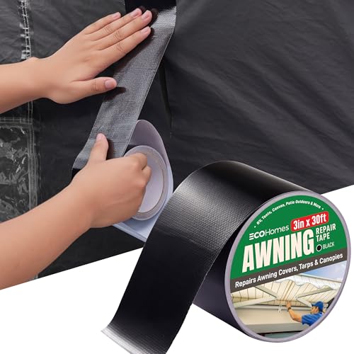 ECOHomes Awning Covers & Tarp Repair Tape - Waterproof Self Adhesive Patch Repair Kit | Patch Tapes for Awnings, Outdoor Canopies, Patio Window Awnings, Gazebos, Tents, RV, Canvas, Boat Covers (Black, 3 Inch) - Image 1