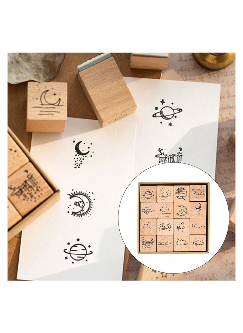 Y&D 16 Pcs Lot Vintage Star Moon Cloud Decoration Stamp Wooden Rubber Stamps for DIY Crafts, Card Making, Calendar  - Image 5