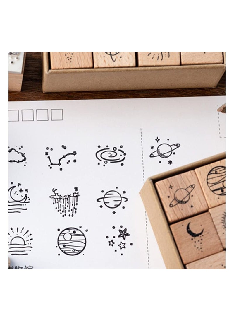 Y&D 16 Pcs Lot Vintage Star Moon Cloud Decoration Stamp Wooden Rubber Stamps for DIY Crafts, Card Making, Calendar  - Image 4