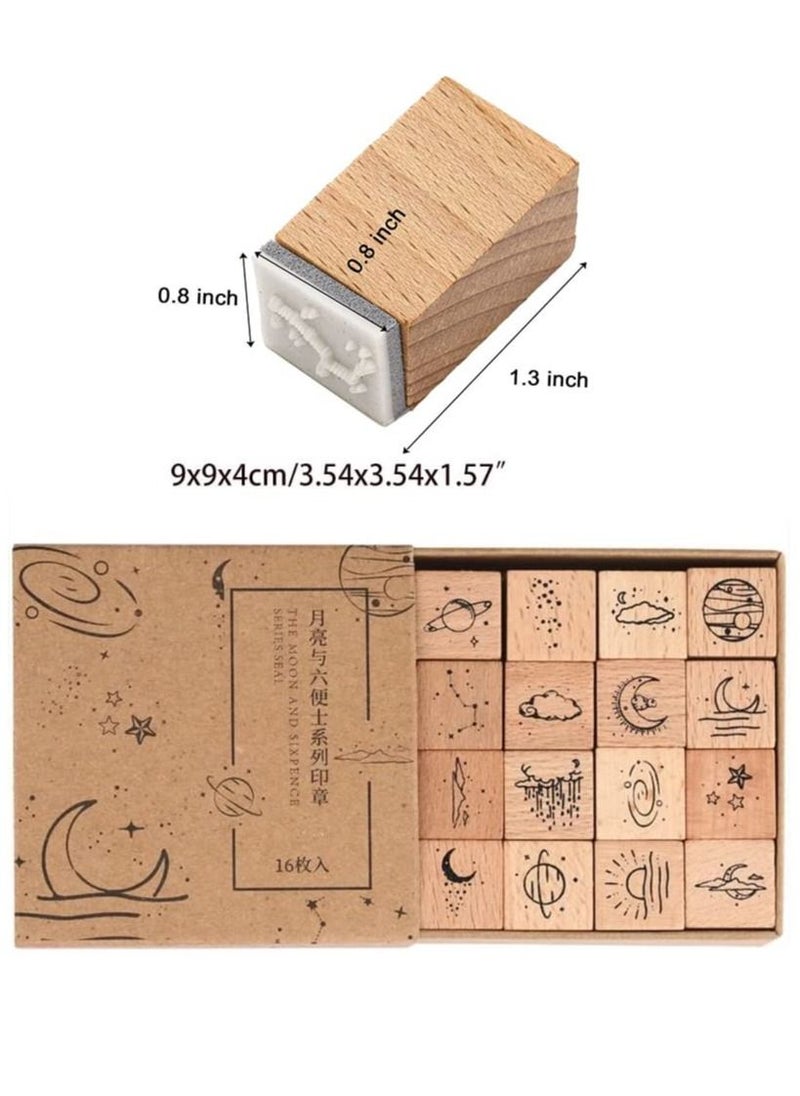 Y&D 16 Pcs Lot Vintage Star Moon Cloud Decoration Stamp Wooden Rubber Stamps for DIY Crafts, Card Making, Calendar  - Image 2