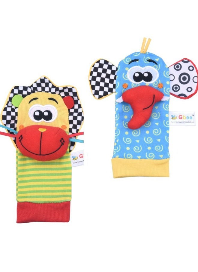 2023gbee Animal Rattle Socks Set Lion Elephant Baby Plush Wrist Rattle Baby Teaching Toys-Color:Zebra + Giraffe Watch With Oppo Packing  - Image 3