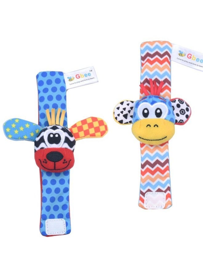 2023gbee Animal Rattle Socks Set Lion Elephant Baby Plush Wrist Rattle Baby Teaching Toys-Color:Zebra + Giraffe Watch With Oppo Packing  - Image 2