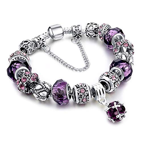 YOUFENG Love Beads Charms Bracelet for Women Snake Chain Unicorn Charm Flower Charms Bracelets Birthday Gifts for Her Amethyst Bracelet - Image 1