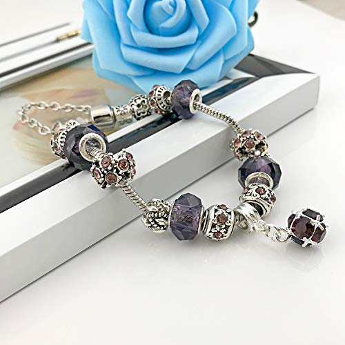 YOUFENG Love Beads Charms Bracelet for Women Snake Chain Unicorn Charm Flower Charms Bracelets Birthday Gifts for Her Amethyst Bracelet - Image 5