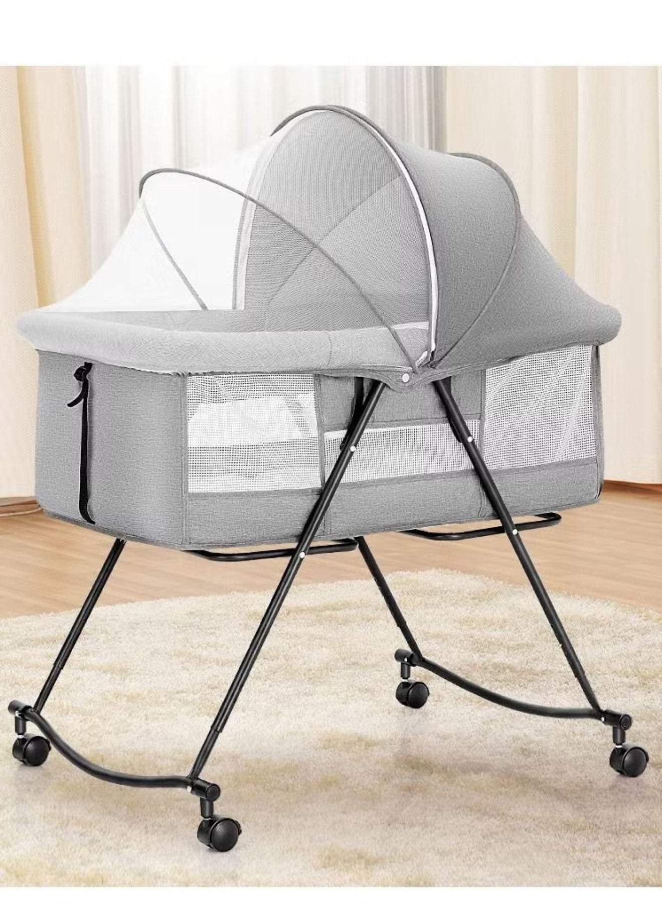 Multifunctional Portable Adjustable Folding Unfolding 3 in 1 Baby Crib and Travel Cot Cradle with Canopy, Pad 