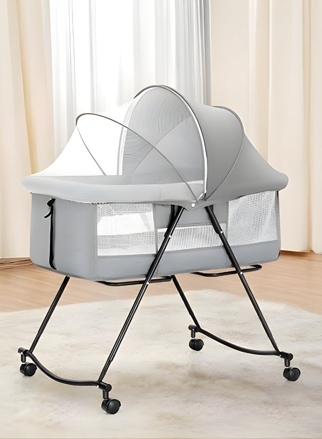 ماس سرير أطفال 3 في 1 محمول قابل للتعديل وقابل للطي ومهد للسفر مع مظلة ووسادة - Image 1