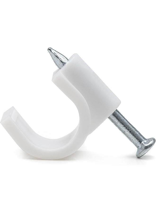 promass Cable Clips 8 mm - Cord Clips for Wall 50 Pcs - White Cable Clips with Steel Nails - Mounting Clips for Round Cable & Wire, Indoor & Outdoor - Image 1