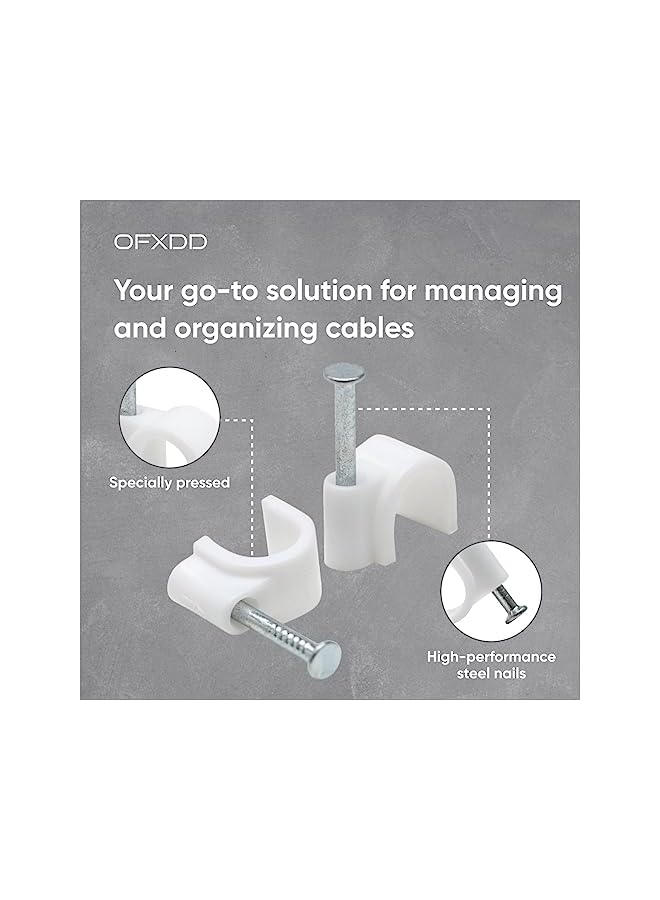 promass Cable Clips 8 mm - Cord Clips for Wall 50 Pcs - White Cable Clips with Steel Nails - Mounting Clips for Round Cable & Wire, Indoor & Outdoor - Image 3