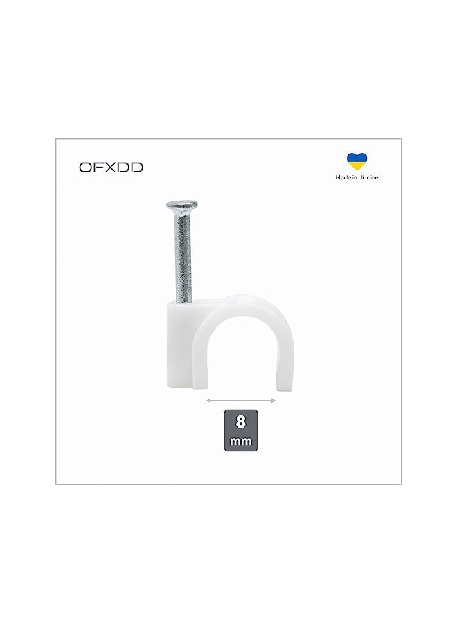 promass Cable Clips 8 mm - Cord Clips for Wall 50 Pcs - White Cable Clips with Steel Nails - Mounting Clips for Round Cable & Wire, Indoor & Outdoor - Image 2