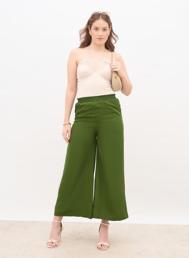Styli Solid Wide Leg Culottes with Elastic Waist - Image 1