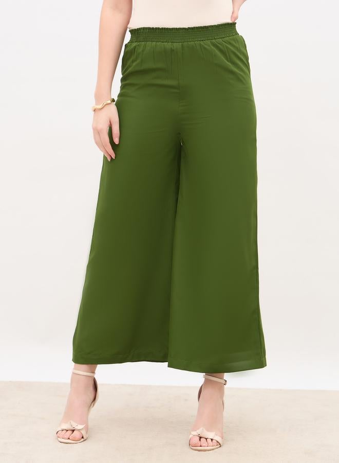 Styli Solid Wide Leg Culottes with Elastic Waist - Image 2