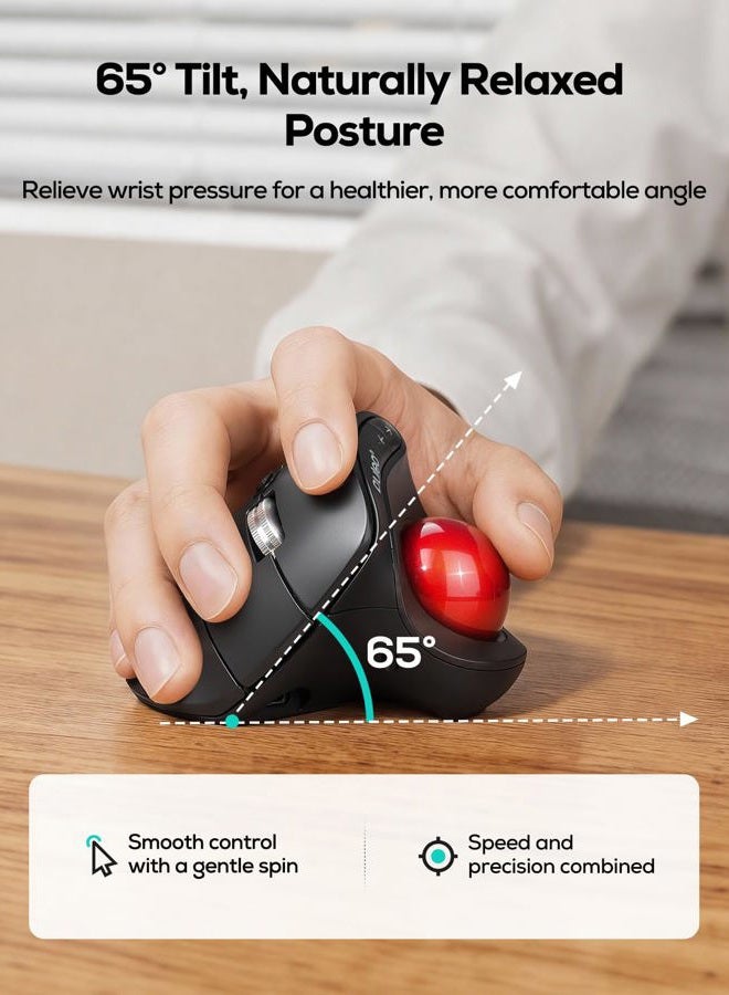 Nulea M514 Wireless Trackball Mouse Rechargeable Ergonomic Easy Thumb Control Accurate Smooth Tracking 3 Device Port (Bluetooth or USB Receiver) Compatible for PC - Image 2