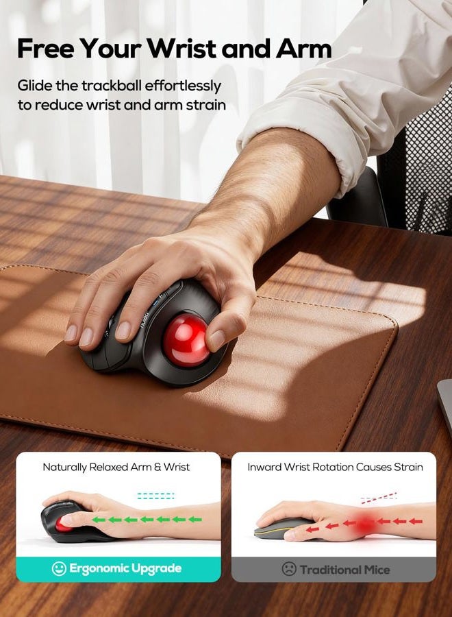Nulea M514 Wireless Trackball Mouse Rechargeable Ergonomic Easy Thumb Control Accurate Smooth Tracking 3 Device Port (Bluetooth or USB Receiver) Compatible for PC - Image 5