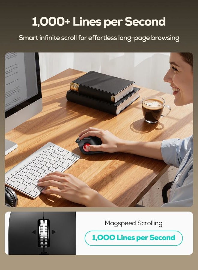 Nulea M514 Wireless Trackball Mouse Rechargeable Ergonomic Easy Thumb Control Accurate Smooth Tracking 3 Device Port (Bluetooth or USB Receiver) Compatible for PC - Image 3
