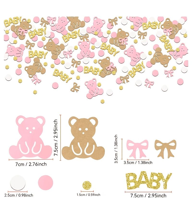 90 Pink Brown Teddy Bear Paper Scraps for Mother Day Shower Gender Reveal Party - Image 3
