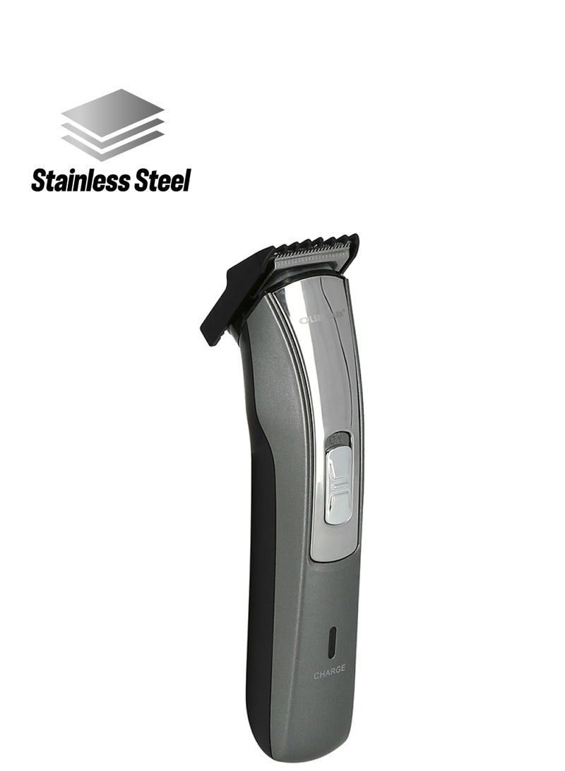 Olsenmark Rechargeable Hair & Beard Trimmer with Stainless Steel Blade, Cordless Use and Hair Clipper Silver/Black 19cm - Image 1