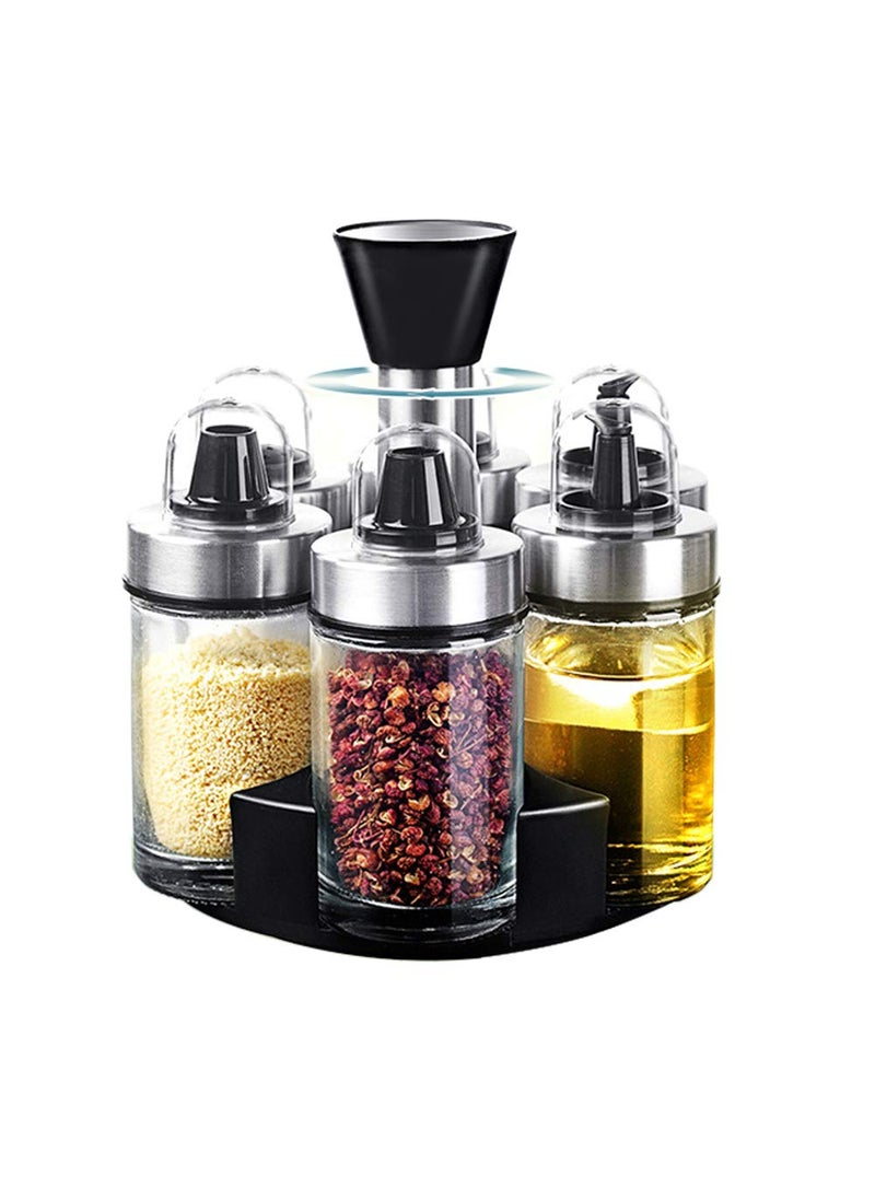 Mlici Mlici Oil and Vinegar Dispenser Set of 6 Bottles Stainless Steel Salt Pepper Holder with 360 Rotating Holder Cruet Soy Sauce  Premium Glass Condiment for Kitchen Tabletop Kitchen Containers 