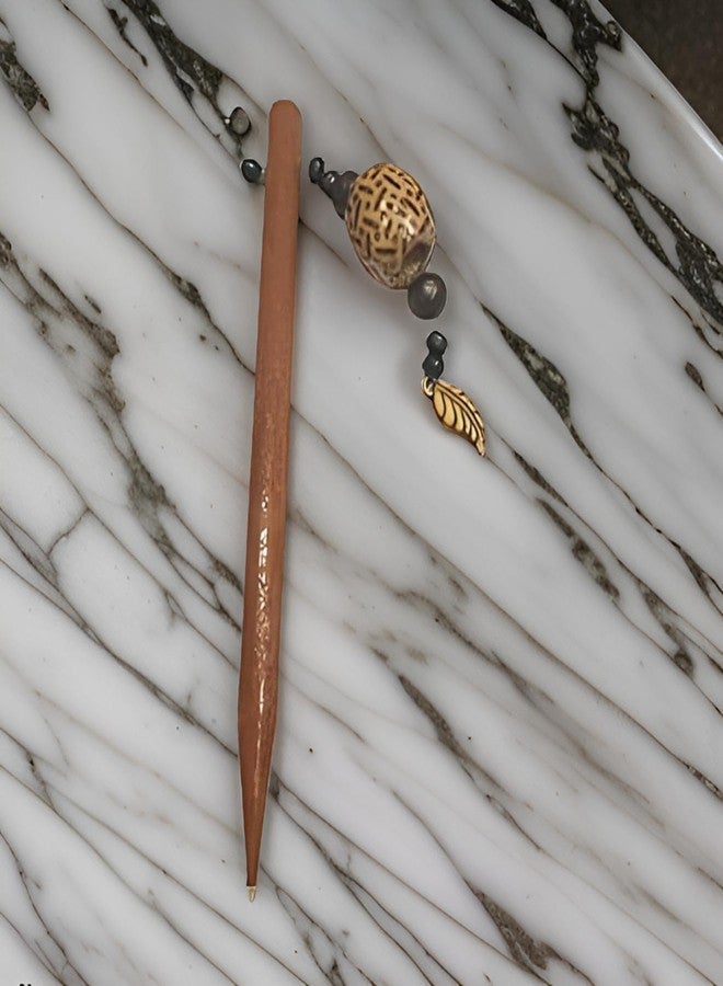 Salvus App SOLUTIONS Handmade Brown Wooden Beads Hair Pin/Juda Stick For Women & Girls, Set of 6 (1.2x12 Cm, Wood) - Image 4