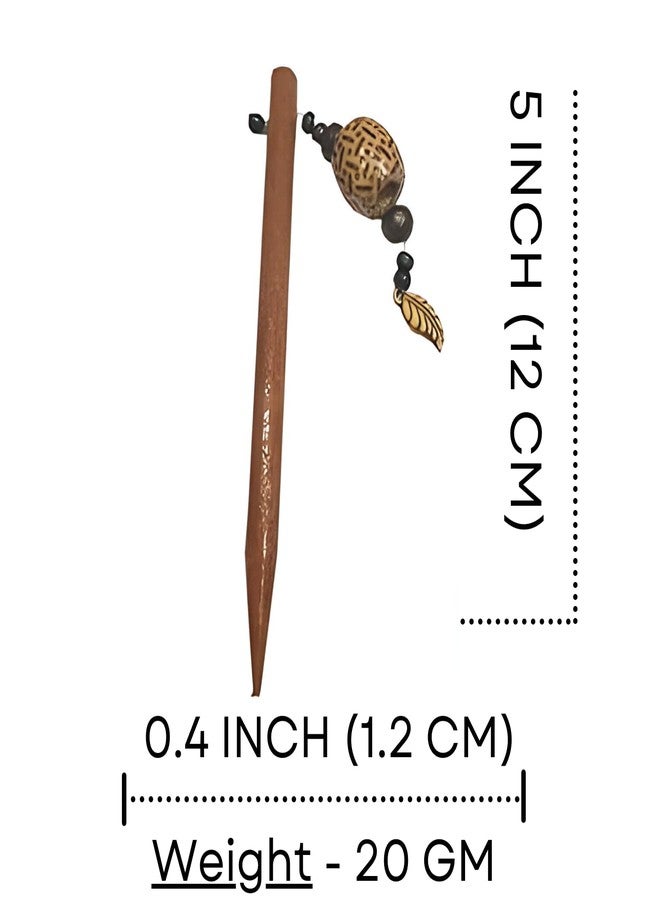 Salvus App SOLUTIONS Handmade Brown Wooden Beads Hair Pin/Juda Stick For Women & Girls, Set of 6 (1.2x12 Cm, Wood) - Image 2