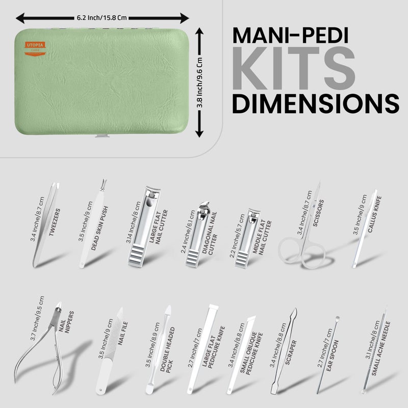Utopia Care - Manicure Kit for Women and Men, Manicure Set with Nail Clippers or Nail Kit Includes Fingernail & Toenail Clippers,15-Pcs Pedicure Kit Stocking Stuffers with Travel Case - Green - Image 2