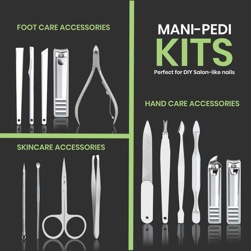Utopia Care - Manicure Kit for Women and Men, Manicure Set with Nail Clippers or Nail Kit Includes Fingernail & Toenail Clippers,15-Pcs Pedicure Kit Stocking Stuffers with Travel Case - Green - Image 3